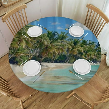 

PALNKART Palm Trees Round Table Cover Stain Resistant Washable Indoor Outdoor Tablecloth Kitchen Dining Wedding Parties Outdoor Fitted 100% Polyester Fiber 42-46