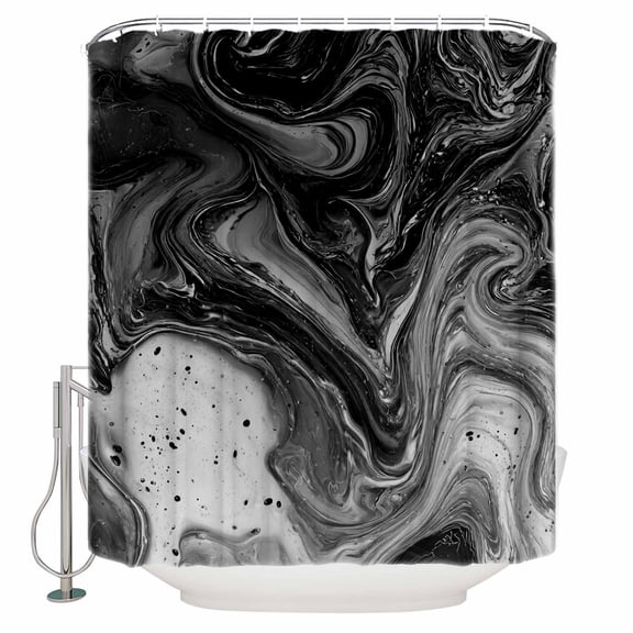 Shower Curtain Bathroom Set Abstract Black Gray Fluid Art Waterproof Fabric Shower Curtains with Grommets&Hooks Modern Marble Texture Privacy Bath Curtain for Bathtub 36x72in