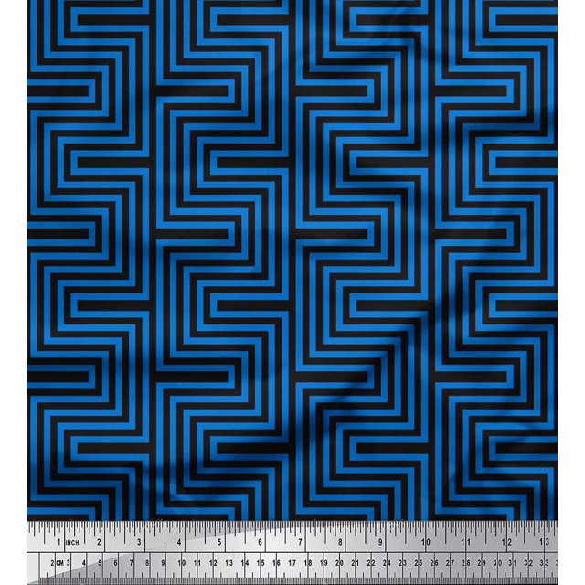 Soimoi polyester Crepe Fabric Square & Spiral Geometric Print Fabric by the Yard 42 Inch Wide