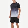 thumbnail image 6 of Men's Workout Outfit Sets Mesh Breathable Quick Dry T-Shirt and Elastic Shorts 2-Piece Running Fitness Exercise Set Gradient Color Athletic Sportswear for Men, 6 of 7
