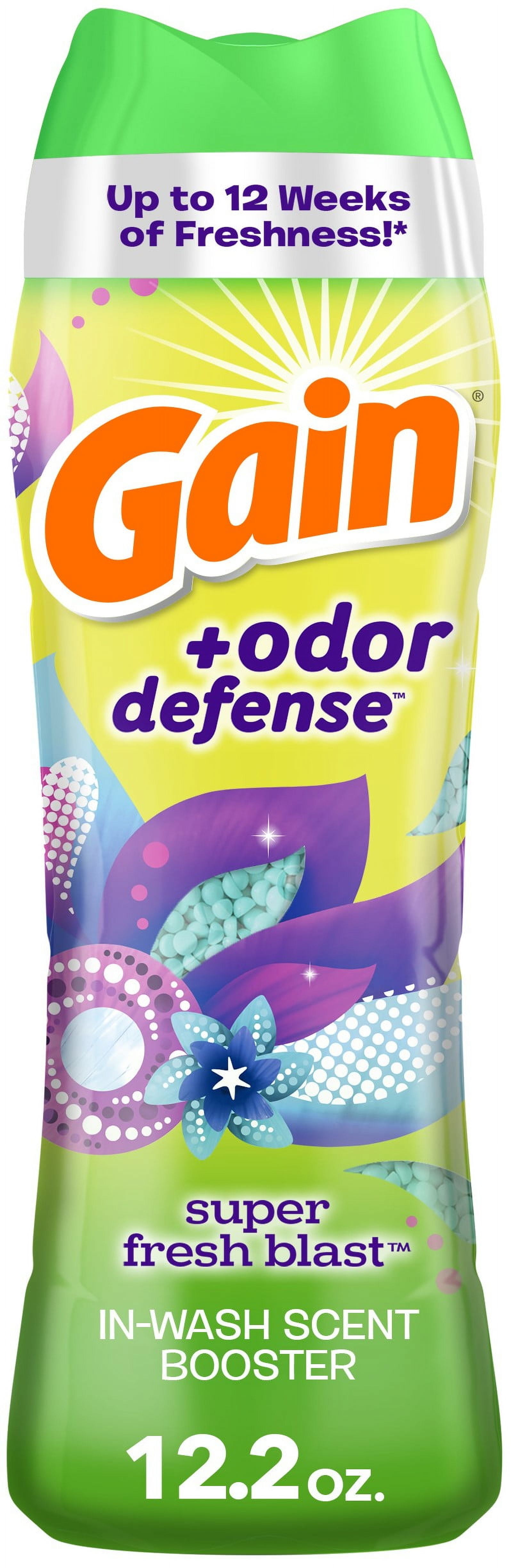 (4 pack) Gain + Odor Defense In-Wash Scent Booster, Super Fresh Blast Scent, 12.2 oz