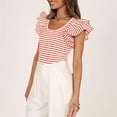 thumbnail image 7 of fatyb Women's Striped Slim T Shirts Ruffle Short Sleeve Basic Tees Tops Casual Summer Tops for Women, 7 of 7