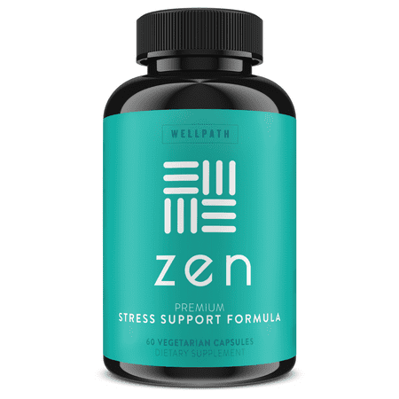 Zen Premium Anxiety and Stress Relief Supplement - Natural Herbal Formula Developed to Promote Calm, Positive Mood - with Ashwagandha, L-Theanine, Rhodiola Rosea, Hawthorne - 60 Veg. (Best Natural Treatment For Social Anxiety)