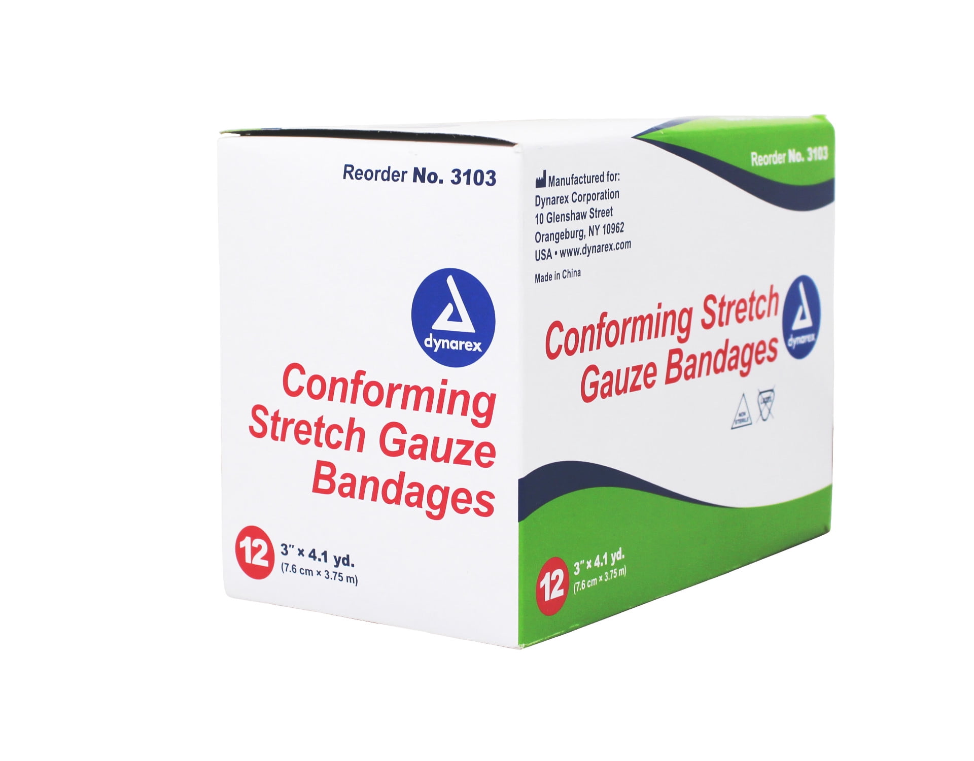 Dynarex Conforming Stretch Gauze Bandage, 3 Inches x 4.1 Yards, 96 Count
