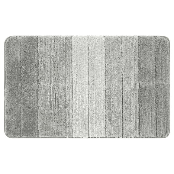 Unique Bargains Plush Gradient Striped Bath Rugs Microfiber Shaggy Mat with TPR Backing Grey 20" x 32"