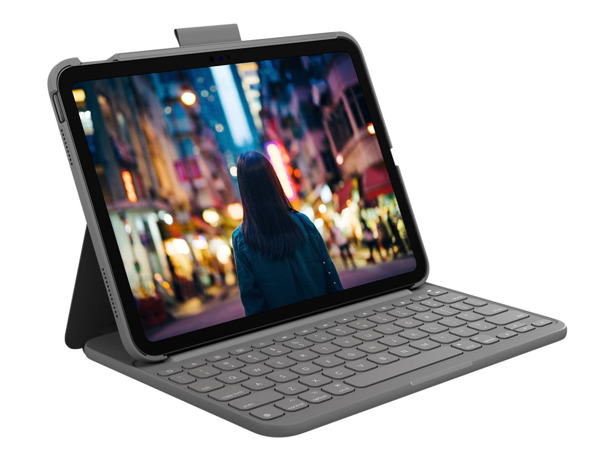 Logitech Slim Folio for (10th generation) - Keyboard and case - wireless - Bluetooth LE QWERTY - English - oxford gray - Apple 10.2-inch iPad Wi-Fi; 10.5-inch iPad