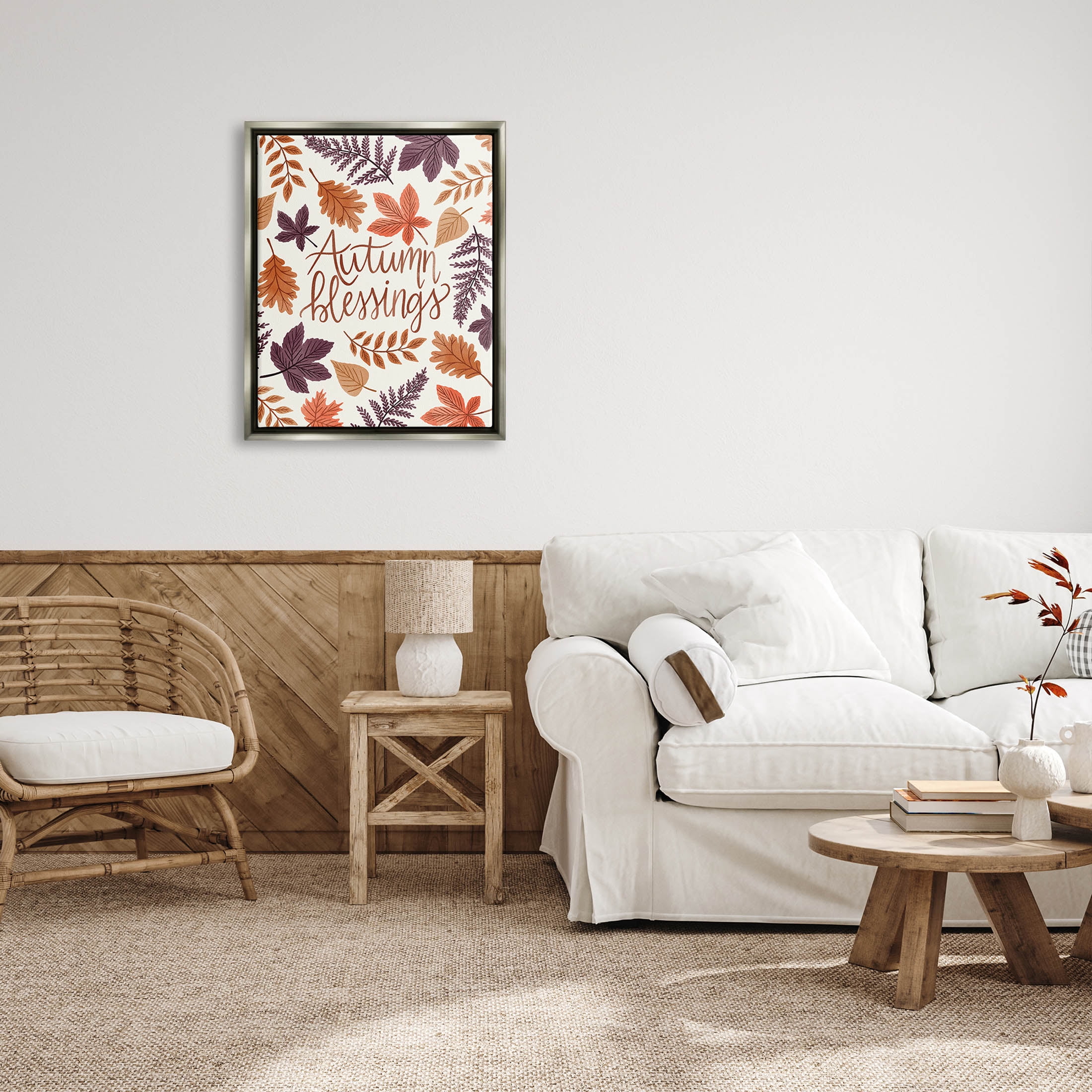 Autumn Blessings Fern Leaves Nature Holiday Graphic Art Luster Gray Framed Art Print Wall Art