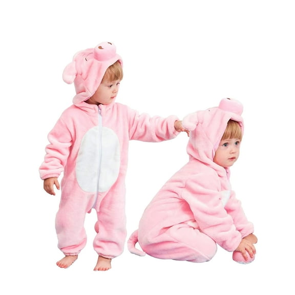 QEFJNO Newborn Infant Animals Pig Romper Baby Winter Flannel Playsuit Toddler Hoodie Romper Jumpsuit with Zipper