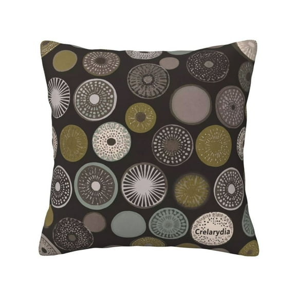 Crelarydia Abstract Circles Throw Pillow Covers 18x18 Brown Olive Green Decorative Pillows Linen Cushion Case Pillowcase Sofa Bed Room Decor