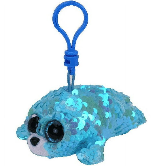 TY Flippables Sequin Plush - WAVES the Seal (Plastic Key Clip - 3.5 inch)