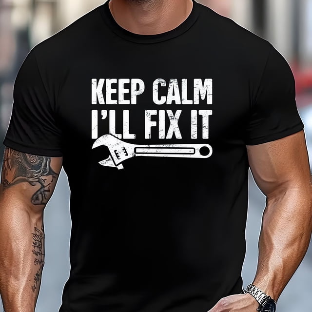 T-Shirt de Sport Décontracté pour Homme d'Extérieur avec Graphique Amusant « Keep Calm, I'M Here to Fix It » - une Chemise à Manches Courtes à Col Rond de Couleur Foncée Convenant à Toutes les Saisons, Parfaite pour les Projets, les Entraînements,