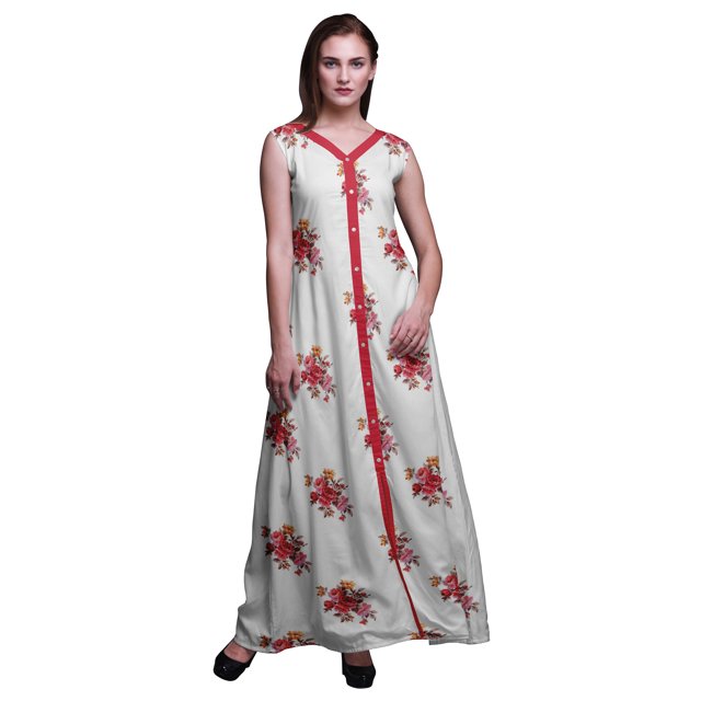Bimba Robe Longue Décontractée à Imprimé Floral pour Femme, Col en V, Sans Manches, Fente avant, Style Bohème - Medium
