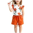 thumbnail image 2 of Cethrio Toddler Girls' Summer Short Sets, Casual 2 Piece Cotton Flutter Sleeve Outfit Sets Orange Size 4 T, 2 of 5