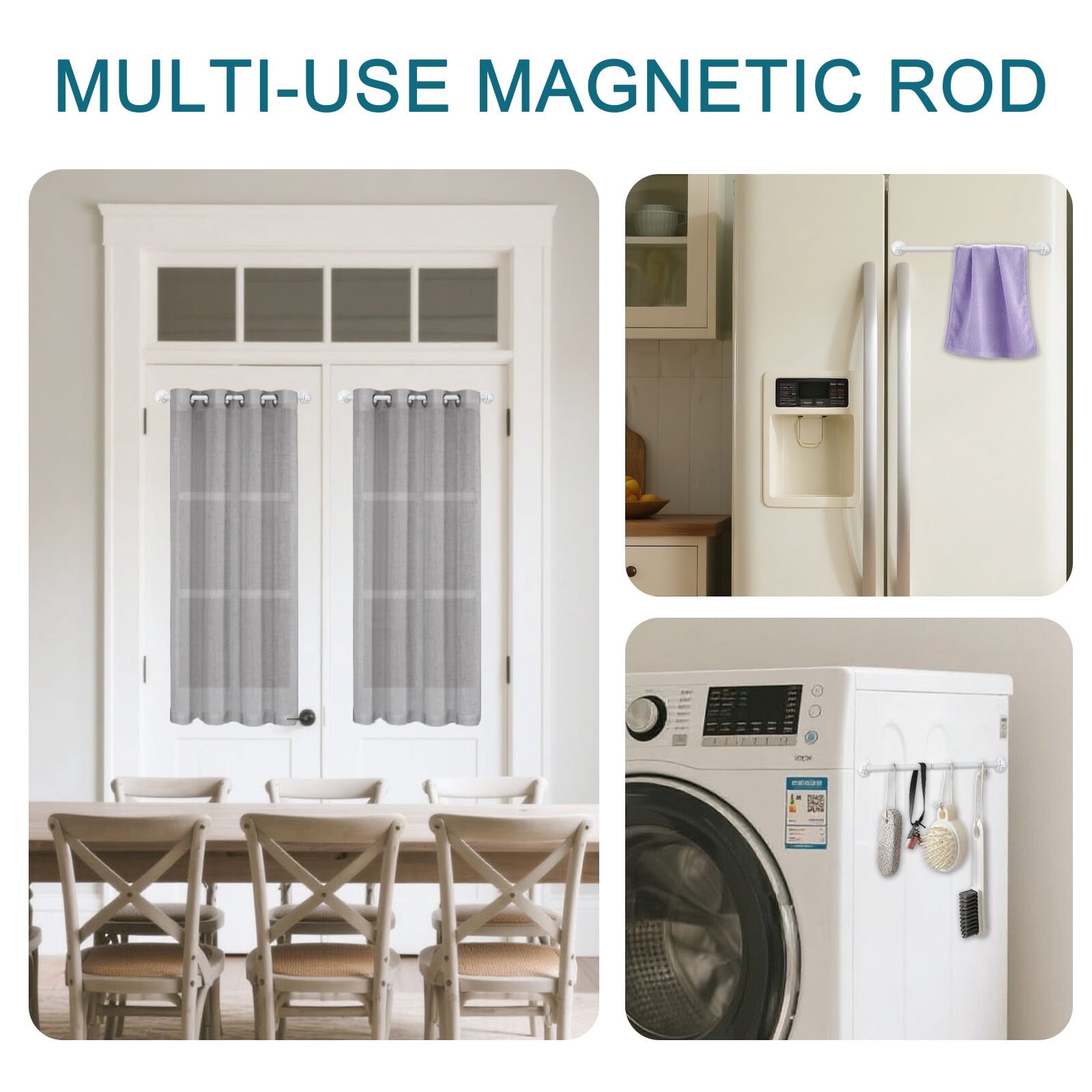 Turquoize 2 Pack Adjustable Magnetic Curtain Rods 16 to 28 inch Multi-Use for Iron and Steel Place with Upgraded Rotating Head, White