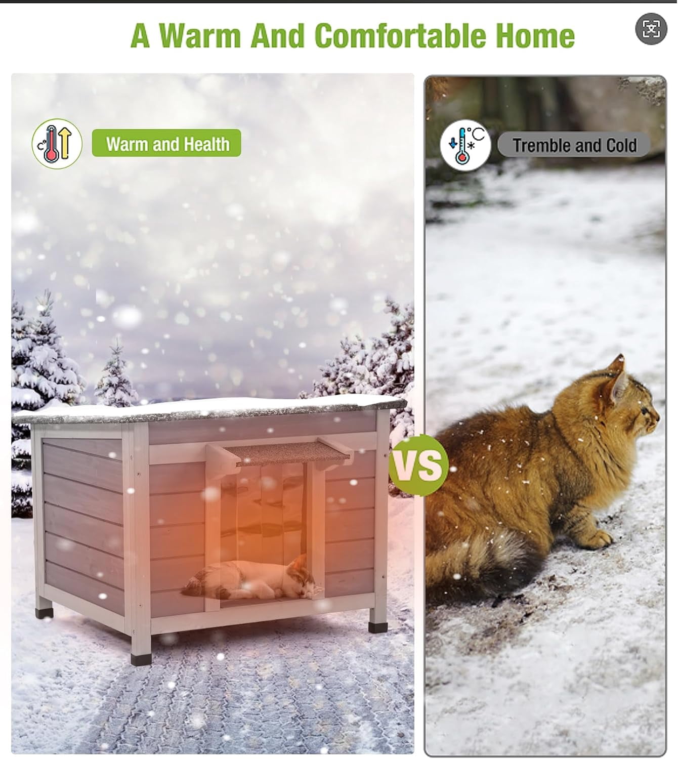 MEDEHOO Insulated Cat House with Insulated Liner for Outdoor Weatherproof, Wooden Outdoor Cat Shelter for Winter