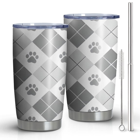 20 Oz Pawprints Argyle Coffee Tumbler Double Wall Insulated Stainless Steel Water Bottle | Metal Reusable Thermoses Flask with Cup Cap | Leak & Sweat Proof with Anti-Dust Lid