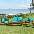 thumbnail image 4 of Gymax 8pcs Wooden Patio Furniture Set Table & Sectional Sofa w/ Turquoise Cushion, 4 of 10