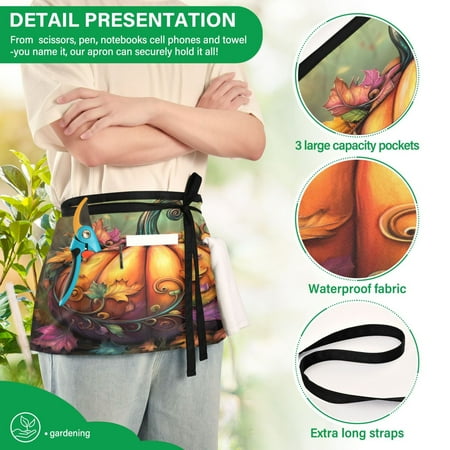 

YAZAOO Aprons with Pockets for Server Aprons with 3 Pockets Water Resistant Half Waist Apron Fall Pumpkin