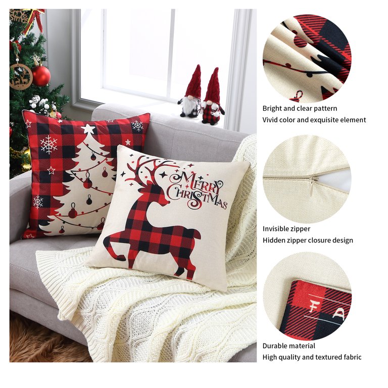 4pcs/set Christmas Linen Blend Throw Pillow Case, Square Cushion Case,  Decorative Pillow Cover For Living Room Bedroom Couch Sofa, Home Decor Room  Dec