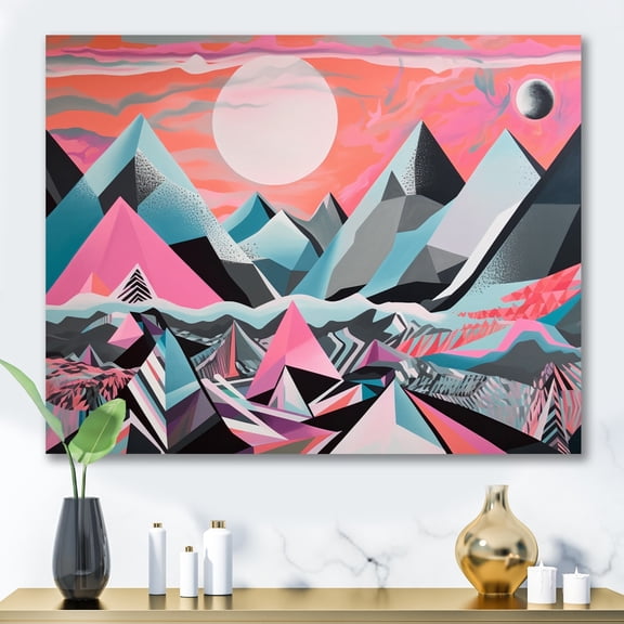 DESIGN ART Designart "Pink Sharp Mountains" Landscape Modern Canvas Art Print 20 in. wide x 12 in. high