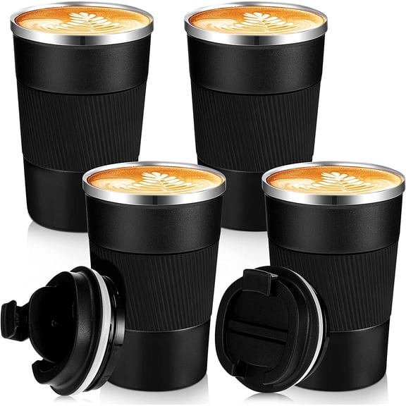 4 Pack 16 oz Vacuum Insulated Travel Coffee Tumbler with Lid Double Wall Stainless Steel Mug Black
