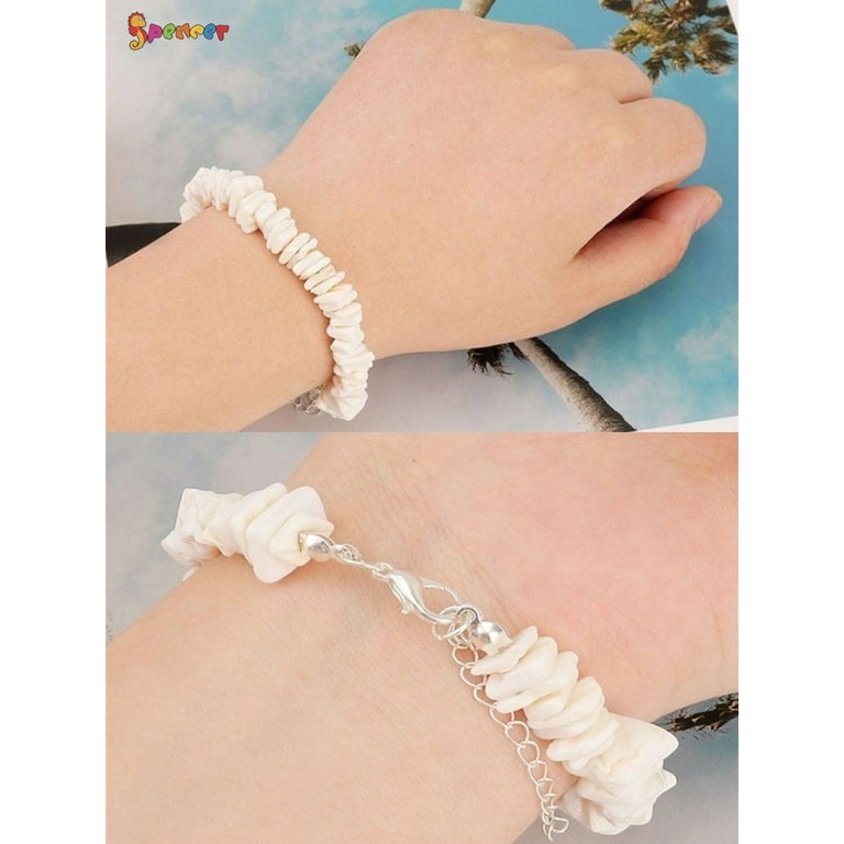 Spencer Hawaiian White Conch Clam Chips Puka Shell Pearl Necklace