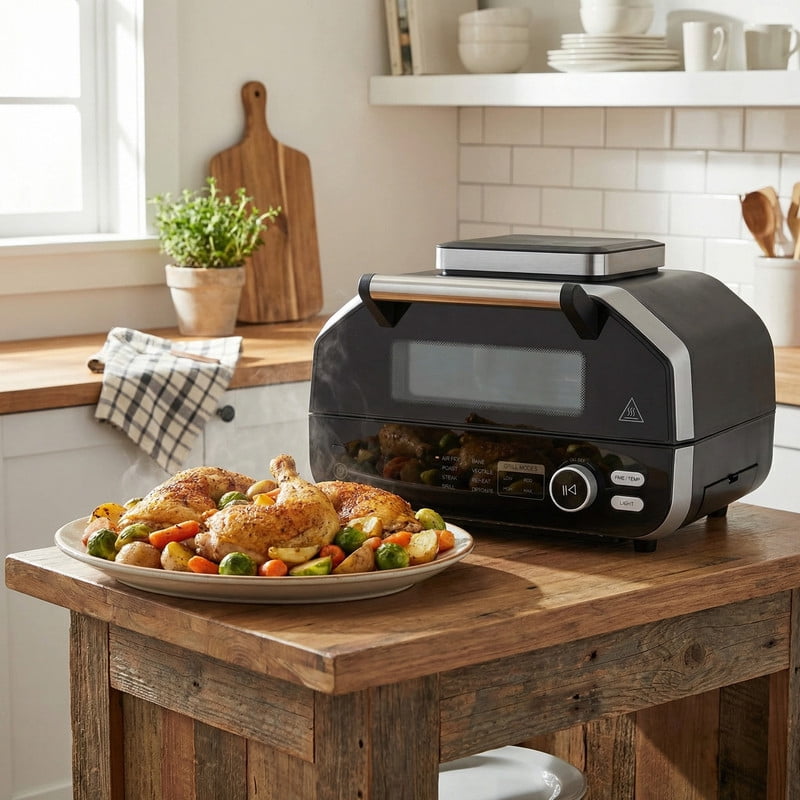 Gianna Electric Grill Outdoor/Indoor, 8-in-1 Multifunctional Large Electric BBQ Grill for Air Fry, Bake, Roast, Steak, Broil and Dehydrate, Safe Non-Stick Coating, Fry Basket Included