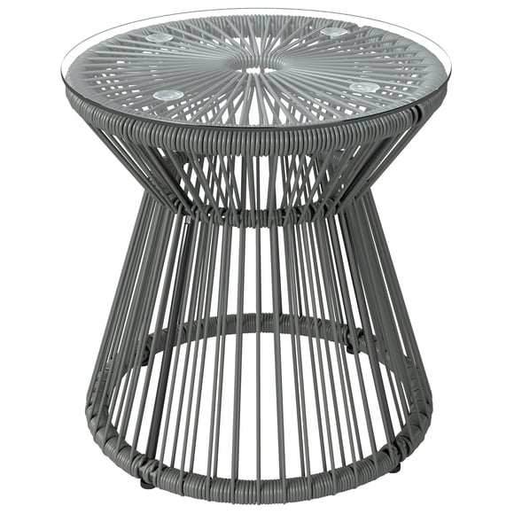 Outsunny Rattan End Table, Round Hollow Drum Design Side Table, Dark Grey