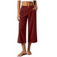 thumbnail image 6 of Women's Corduroy High Waist Capri Wide Leg Pants Soft Casual Cropped Culottes with Pockets Vintage Casual Streetwear Trousers Fall Outfit Wine, 6 of 9