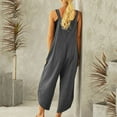 thumbnail image 4 of Summer Saving Wycnly Womens Jumpsuits Soft Cotton Linen Casual Pocket Plus Size Strap Long Jumpsuits Trendy Plain Square Neck Sleeveless Maxi Summer Rompers Gray xxxxl, 4 of 5