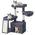 thumbnail image 1 of Feandrea Cat Tree, Cat Tower Condo with Scratching Posts and Ramp, 2 Large Perches, Cave, Basket, 33.8 Inches Tall, Dark Grey, 1 of 7