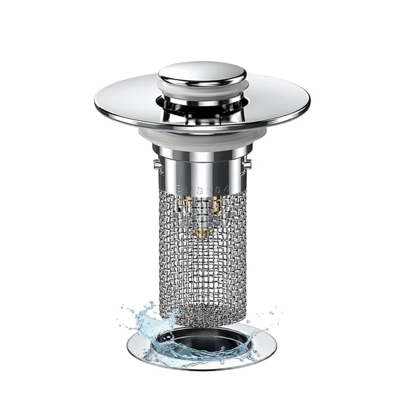 Stainless Steel Bathroom Sink Drain Strainer, Pop-Up Hair Catcher with Removable Filter Basket, Universal Sink Stopper