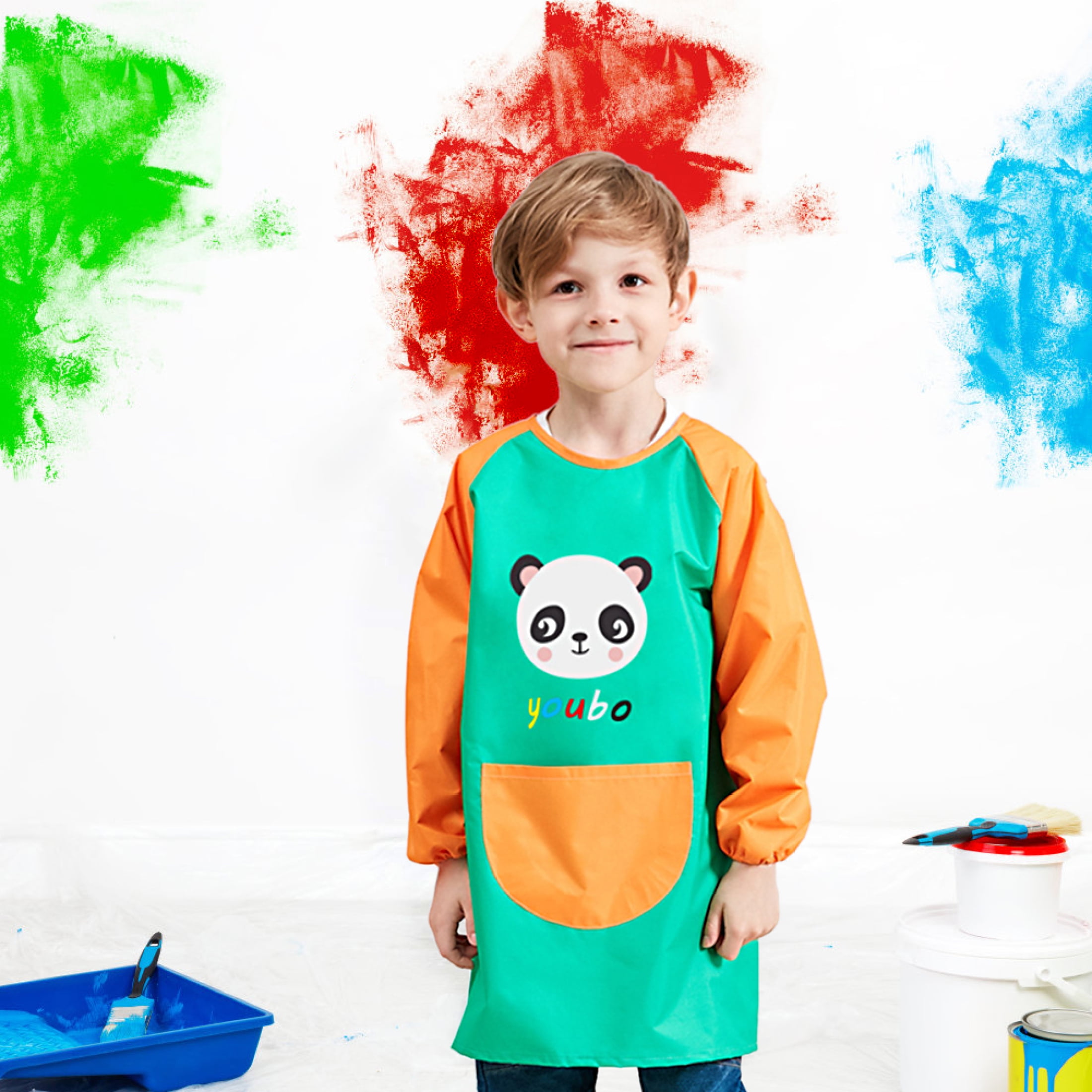 2 Pack Kids Art Smock Painting Apron Long Sleeve for Baking, Eating, Arts &  Crafts-Waterproof Paint Shirt for Children Ages 2-8 