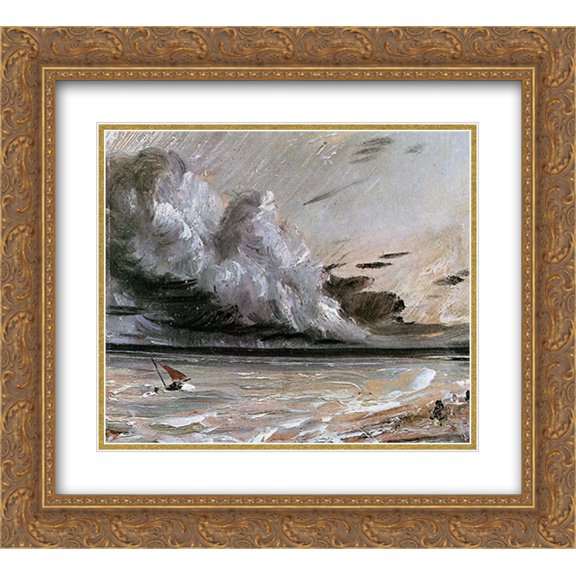 John Constable 2x Matted 24x20 Gold Ornate Framed Art Print 'Coast scene with breaking cloud Sun'