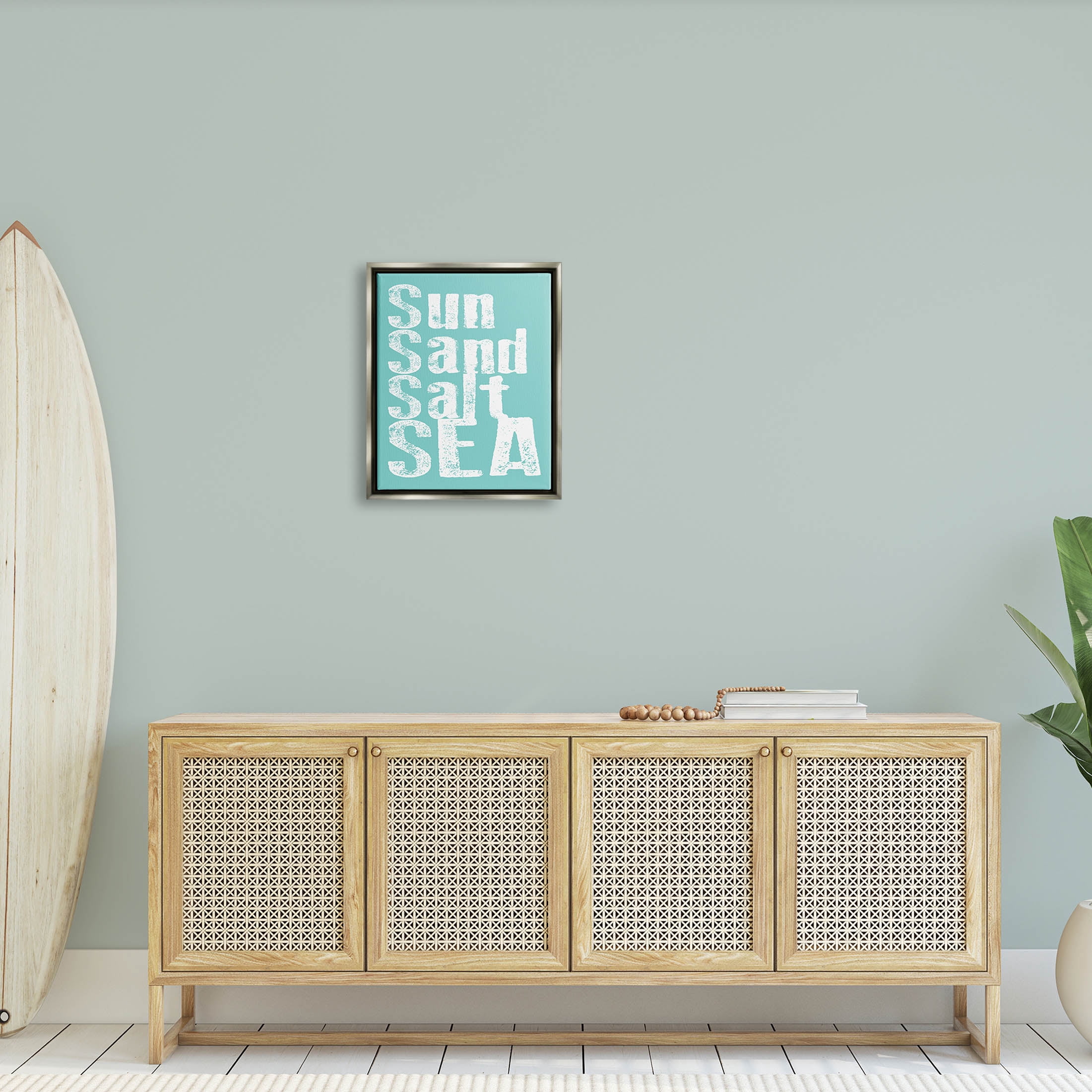 Stupell Industries Sun Sand Salt Sea Phrase Graphic Art Luster Gray Floating Framed Canvas Print Wall Art, Design by Alli Rogosich