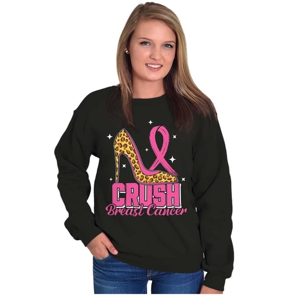 Crush Breast Cancer Cheetah Stiletto Women Crewneck Sweatshirt Brisco Brands S
