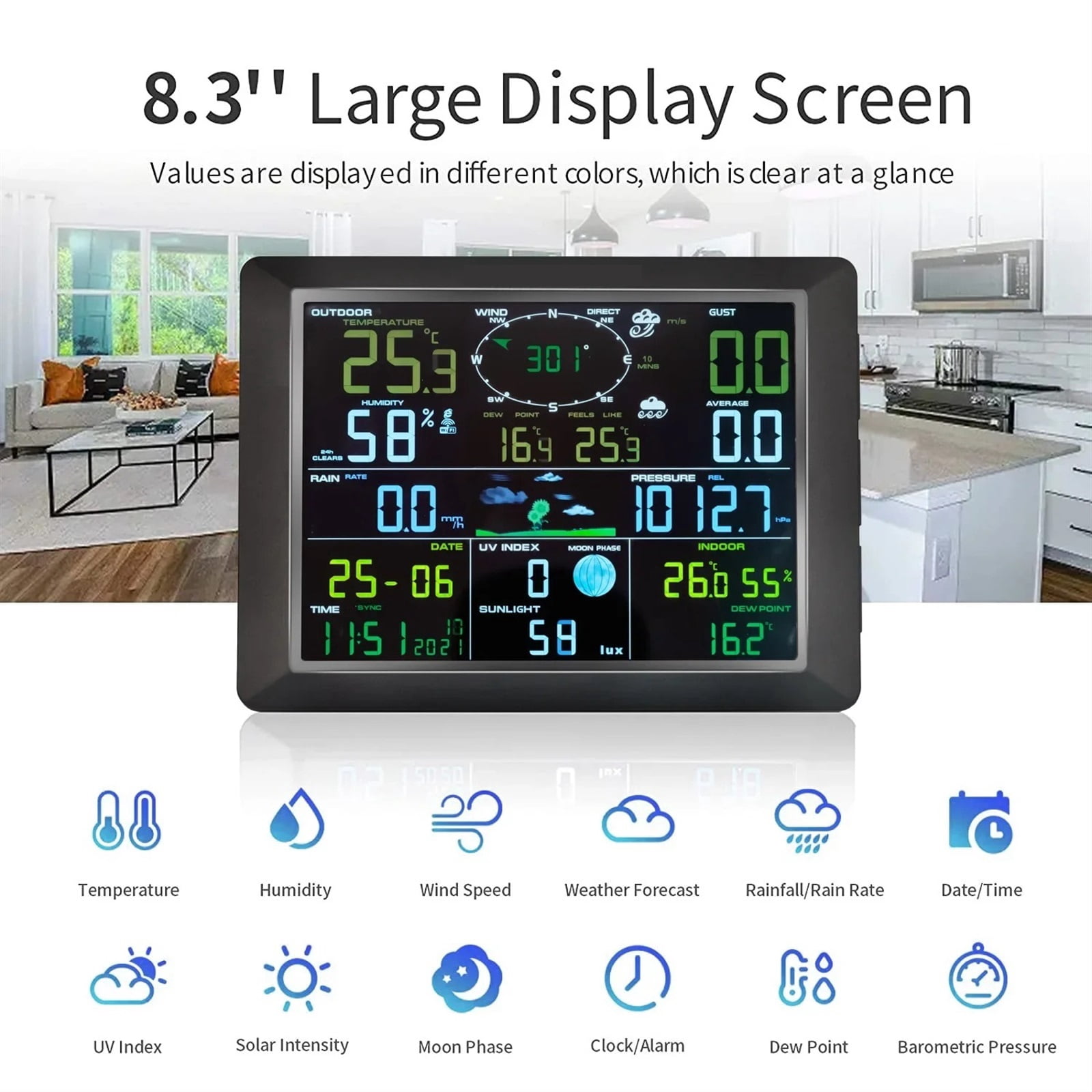 0310 Professional Weather Station Internet Wireless with Outdoor Sensor Rain Gauge Weather Forecast Wind Gauge NicetyMeter ,High Precision