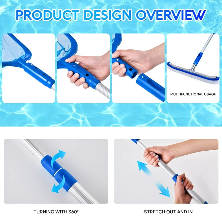 Pool Skimmer - Pool Net with 3 Section Pole, 17 inch x 35 inch, Pool Skimmer Net with Fine Mesh Net, Telescopic Aluminum Pole, Plastic Frame, Ultra