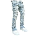 ELF Men's Regular Fit Stacked Jeans Patch Distressed Destroyed Straight