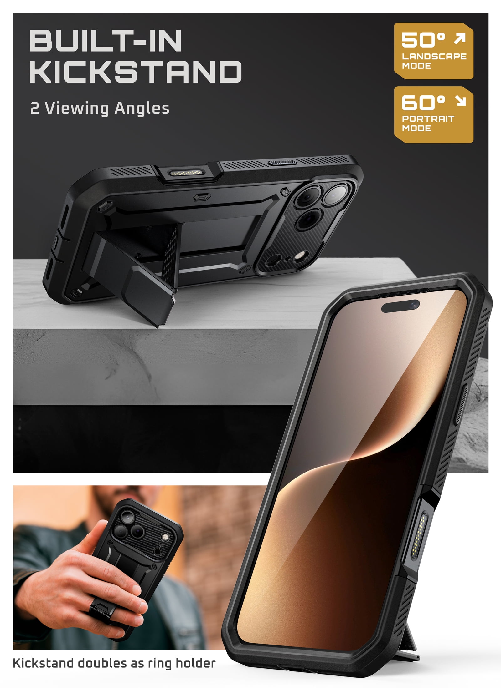 SUPCASE Unicorn Beetle Pro for iPhone 17 Pro Max 6.9" 2025 Case with Screen Protector, [Built-in Stand & Camera Control Button & Belt-Clip] [Military-Grade Protection] Full Body Phone Cover, Black