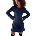 thumbnail image 2 of Women'S Long Sleeve Mini Dress Boat Neck Ruffle Bodycon Mini Flowy Cocktail Party Dresses Blue S, 2 of 7