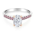 thumbnail image 2 of Gem Stone King 925 Sterling Silver Ring with 10K Rose Gold Prongs Pink Lab Grown Diamond Set with Moissanite (2.30 Cttw, Size 9), 2 of 4