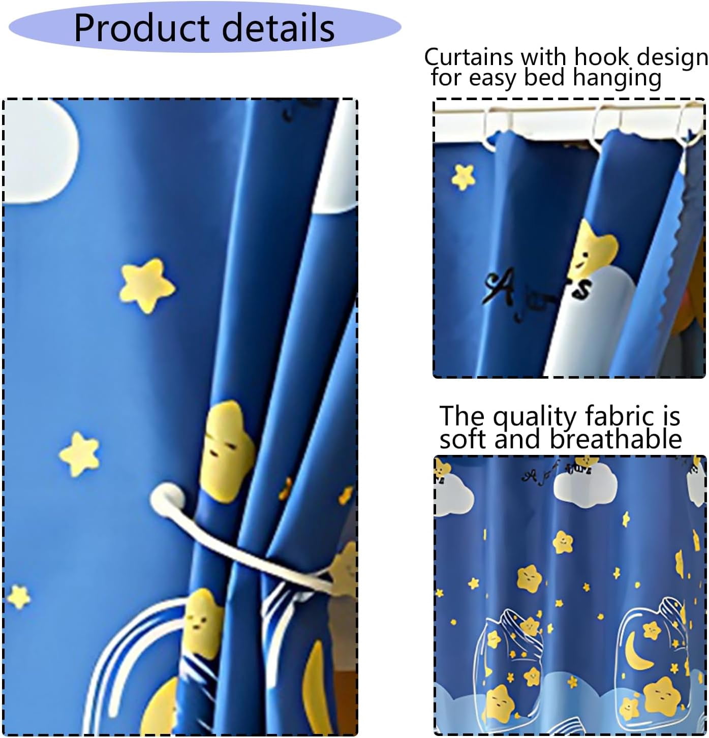 CAILDANL 2 Panels, Stars Galaxy Student Kids Bunk Bed Curtain Room Blackout Decorative Dorm Room Privacy Protection Canopy