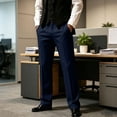 thumbnail image 4 of Business Casual Mens Pleated Front Dress Pants Button Elastic Waist Straight-Leg Golf Trousers Dad Gifts, 4 of 7