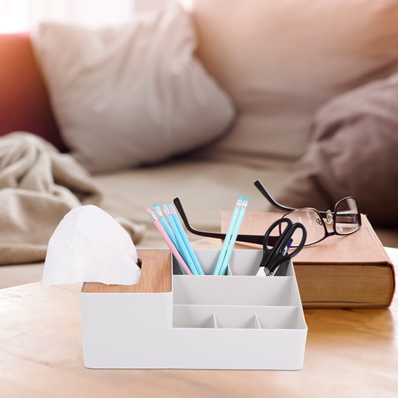 CATIEBYE Light Grey Multi-Room Tissue Box Holder and Desk Organizer Set for Home Office Use