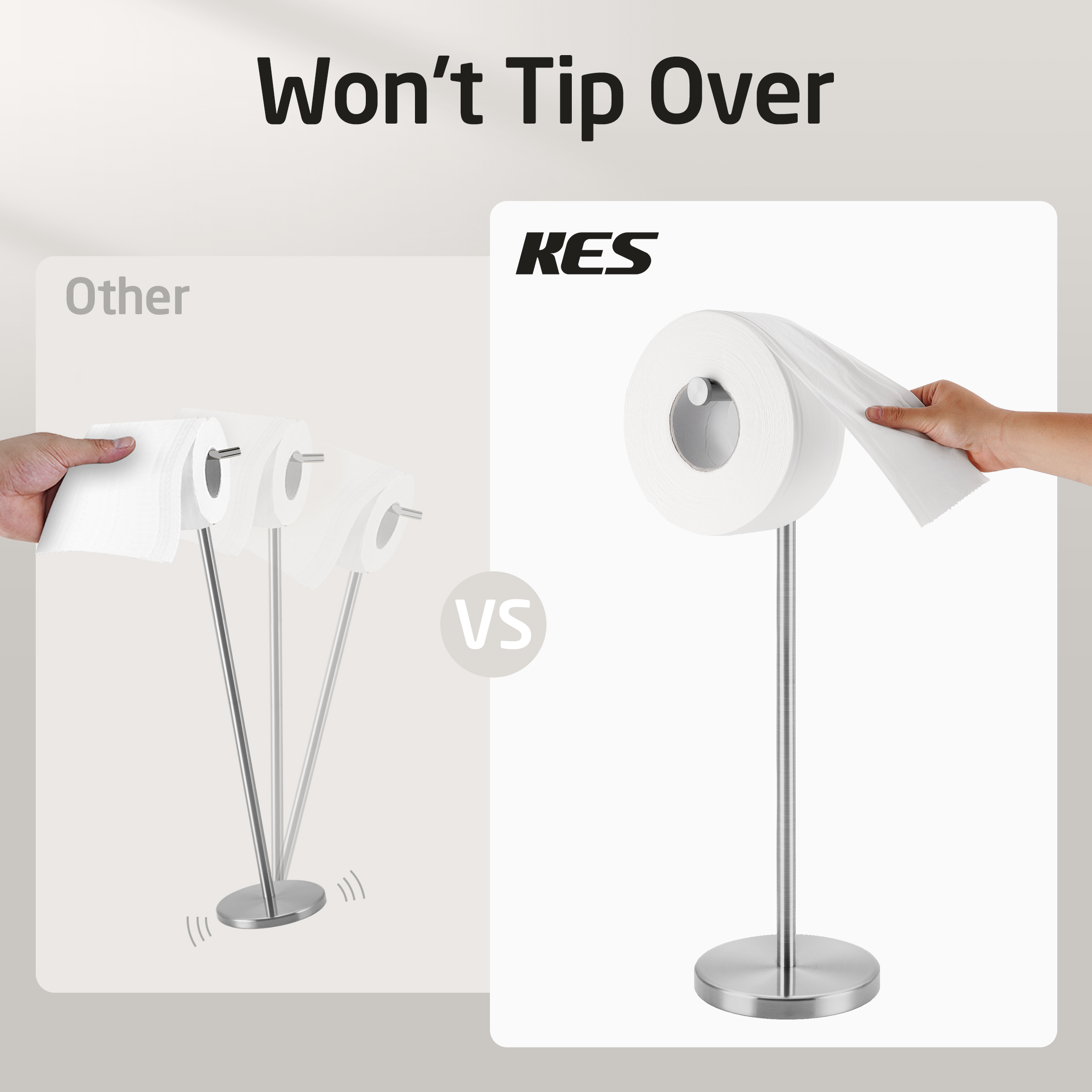 KES Toilet Paper Holder Free Standing 26" H (Taller Version), Toilet Paper Roll Holder Stand with Weighted Base for Bathroom, 18/8 Stainless Steel Brushed