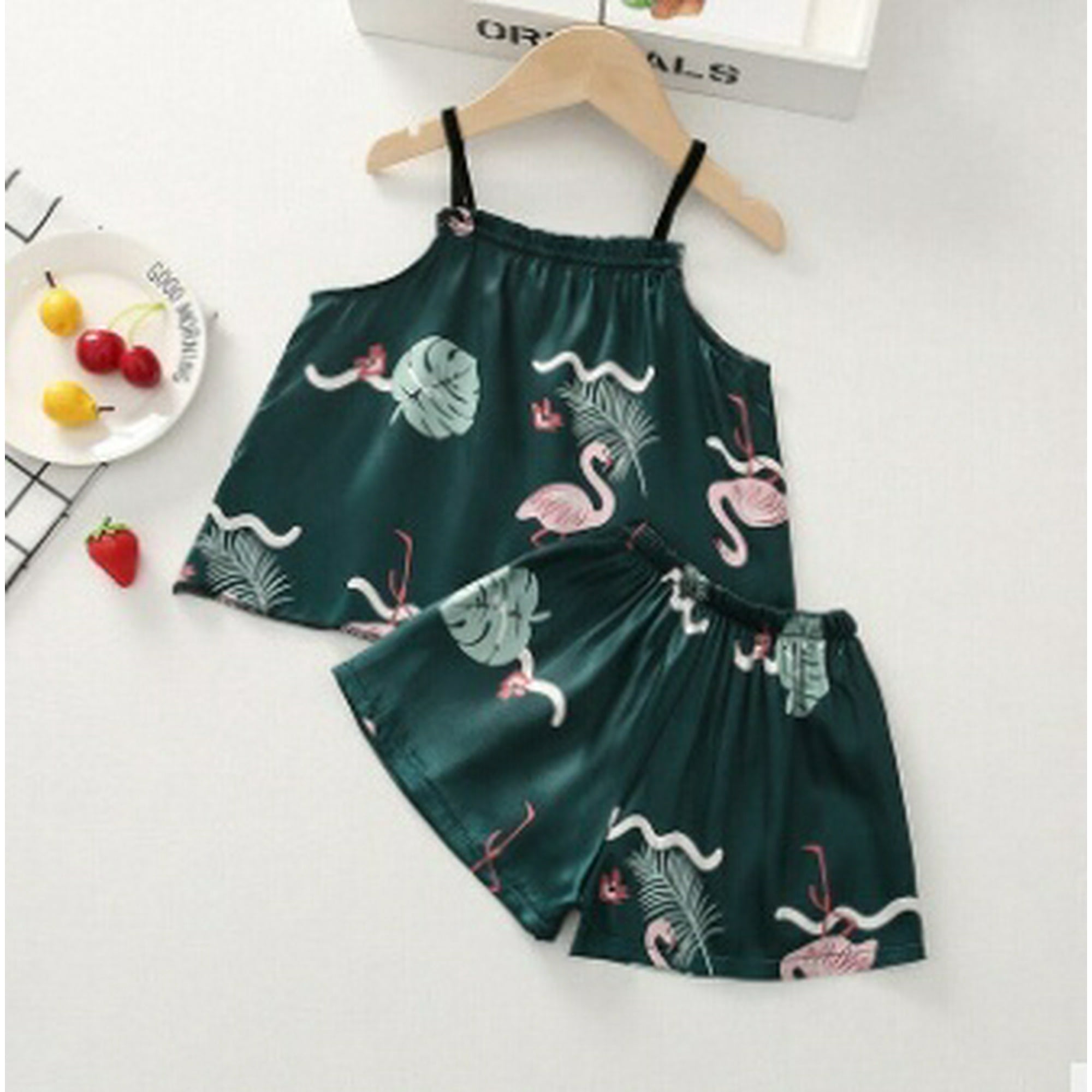 Girl S Pajamas Two Piece Set Summer Cute Cartoon Flamingo Printed Suspender Top And Shorts Home Clothes Walmart Canada