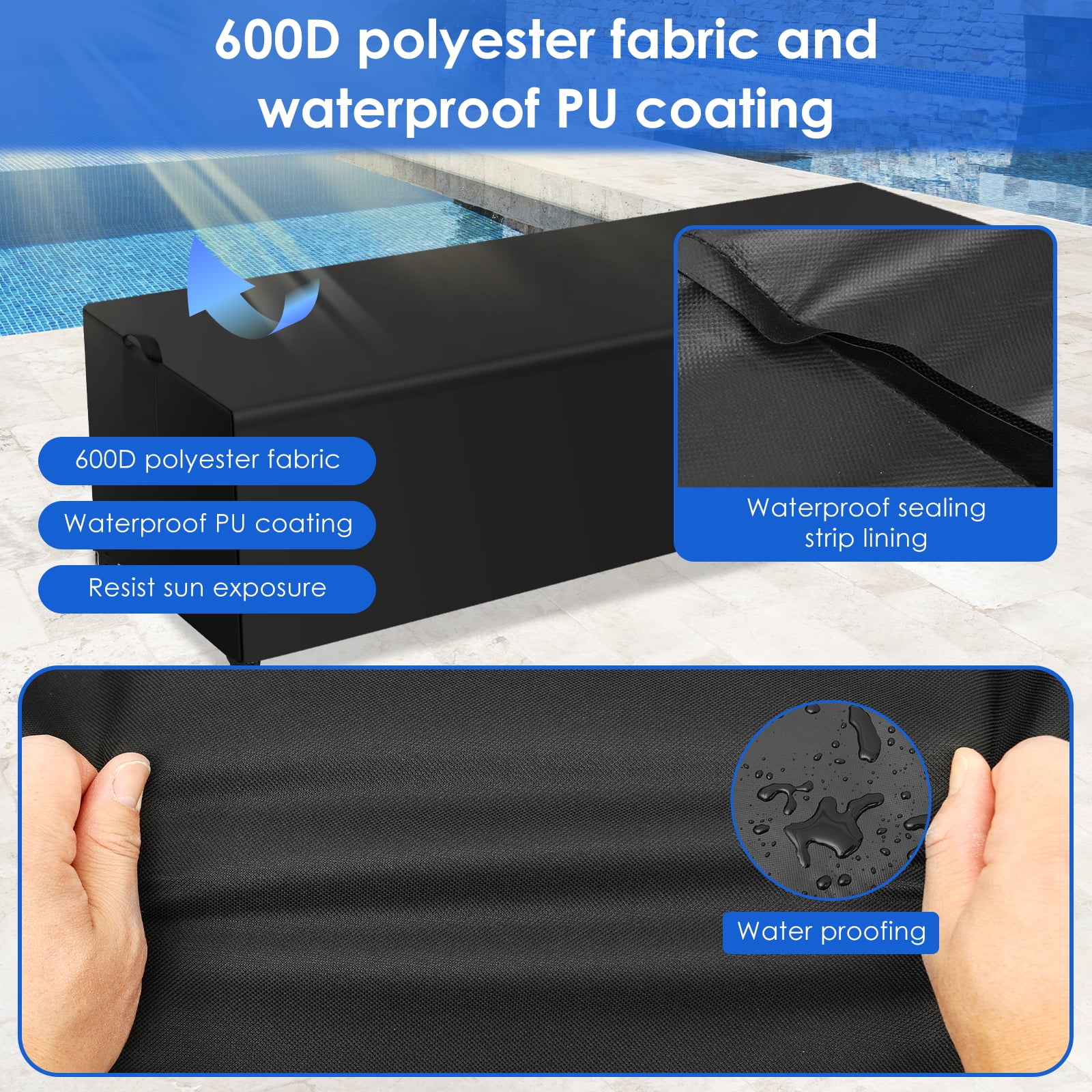 Waterproof Chaise Lounge Cover 600D Polyester Outdoor Patio Lounge Chair Protective Cover with Adjustable Drawstring for Outside Furniture