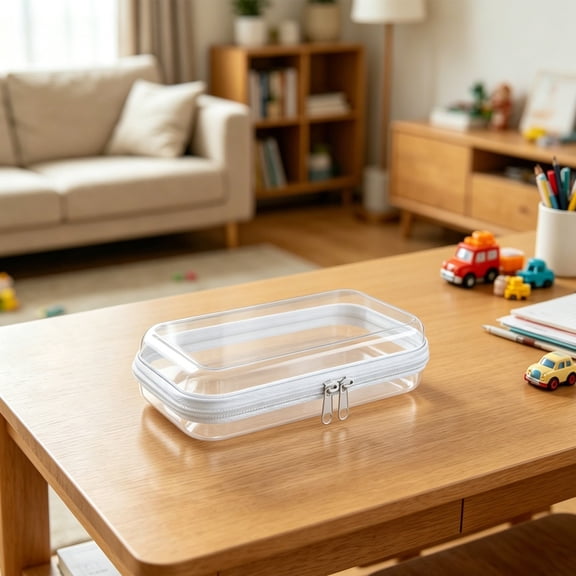 Clear Hard Shell Storage Box With Zipper Caboodle Style Organizer Case Piqola Transparent Utility Pouch For Stationery Makeup Travel Accessories Dustproof PVC Container White
