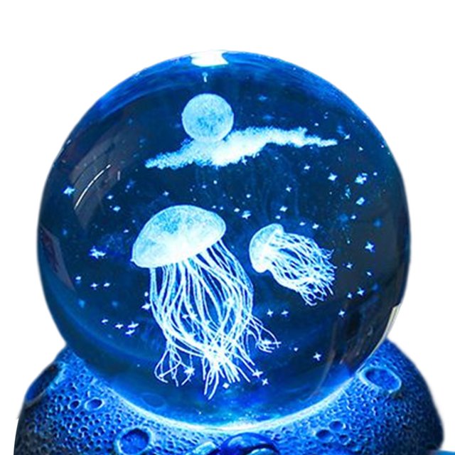 Bola de cristal tallada en 3D, luz nocturna, enchufe USB, adorno de iluminación (medusas) Tmvgtek Para estrenar
